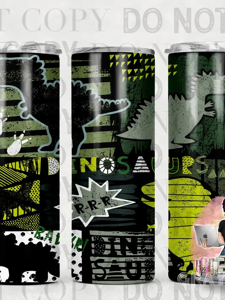 BUNDLE of Dinosaur Kids Boy Sublimation Tumbler Designs - 20oz Skinny Tumbler Wraps Templates