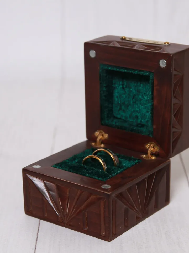 Wood Wedding Ring Box, Square Wooden Ring Box for Wedding Ceremony, Double Slot Wedding Ring Box, Ring Bearer Box, Anniversary Gift