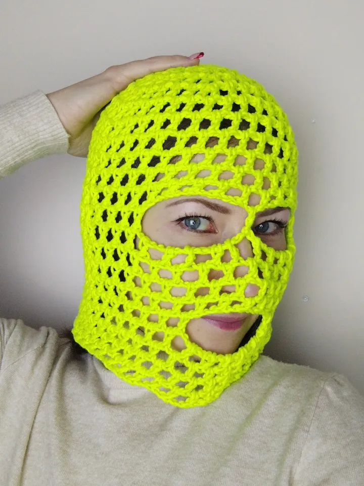 Fluorescent balaclava crochet Hip-hop balaclava Mesh balaclava hood Fishnet face covering Rave balaclava neon green