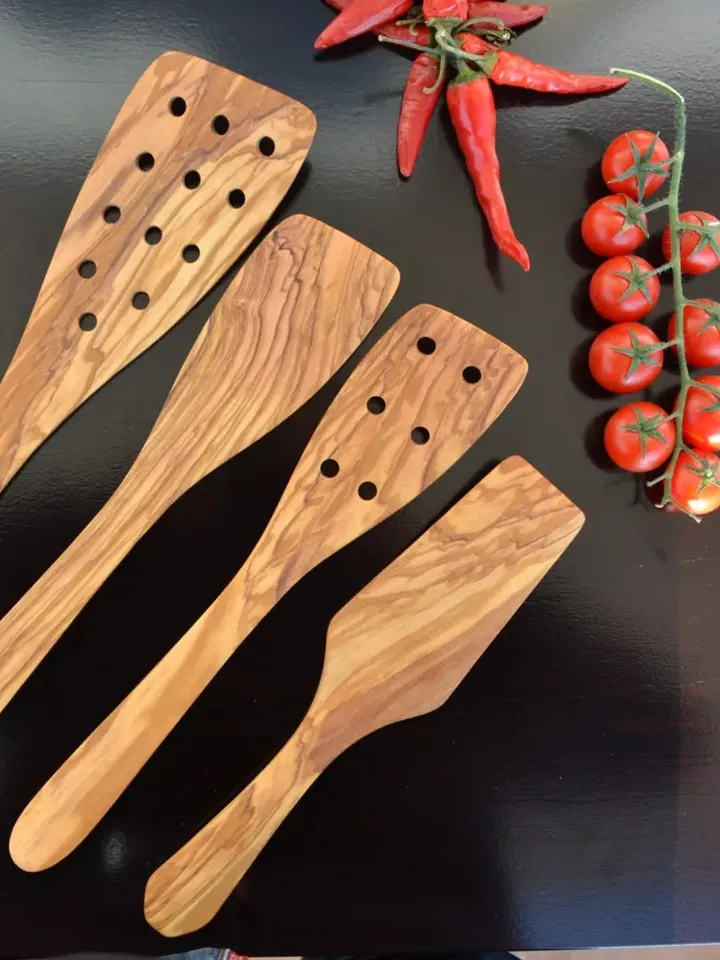 Olive Wood Utensils Handmade- Lot of 4 different Spatulas handcrafted in Albania