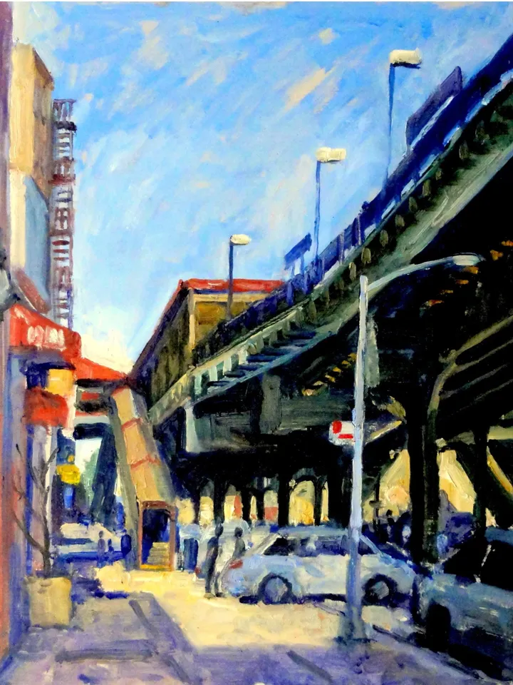 Original New York Oil Painting -NYC Geometry/215th St Station- 11x14 Oil on Panel, Urban Impressionist Cityscape, Fine Art