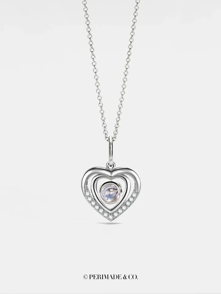 PERIMADE Heart Photo Projection Necklace • Custom Memorial Picture Necklace • Personalized Sterling Silver Jewelry • Trendy Best Friend Gift