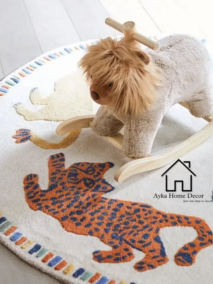 Multi Color Woolen Area Rug For Hall Kitchen Living Room Bed Room Dining Room Kids Room Carpet / Kids Rug / Round Rug/Animal print/Christmas