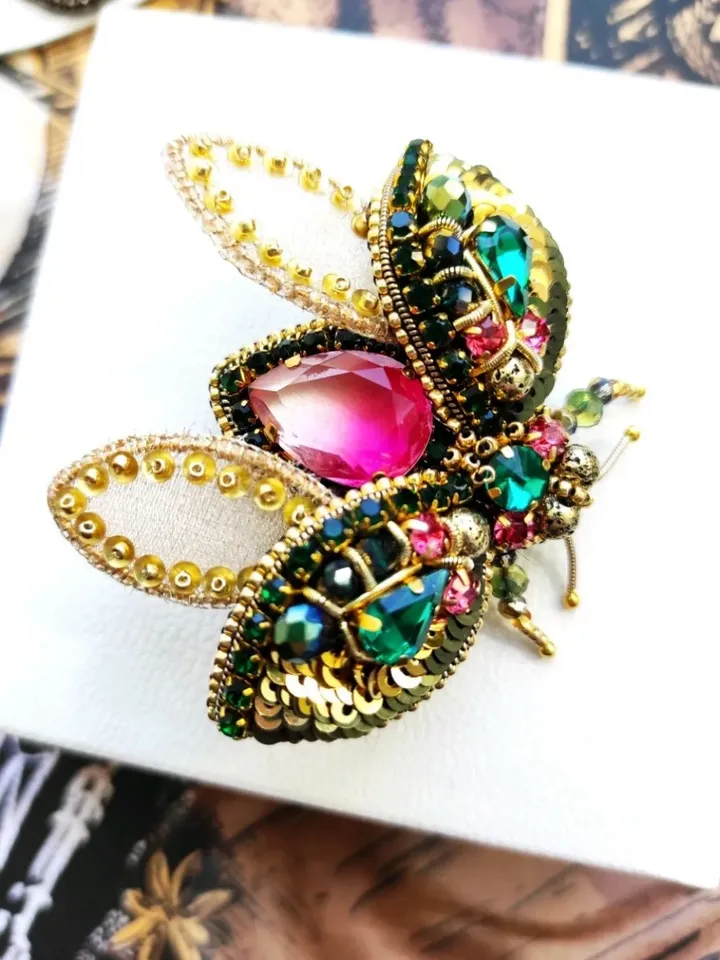 Beaded insect brooch, insect pin, mooth brooch, butterfly brooch, bug pin, bee brooch, bug brooch, insects, madam toto