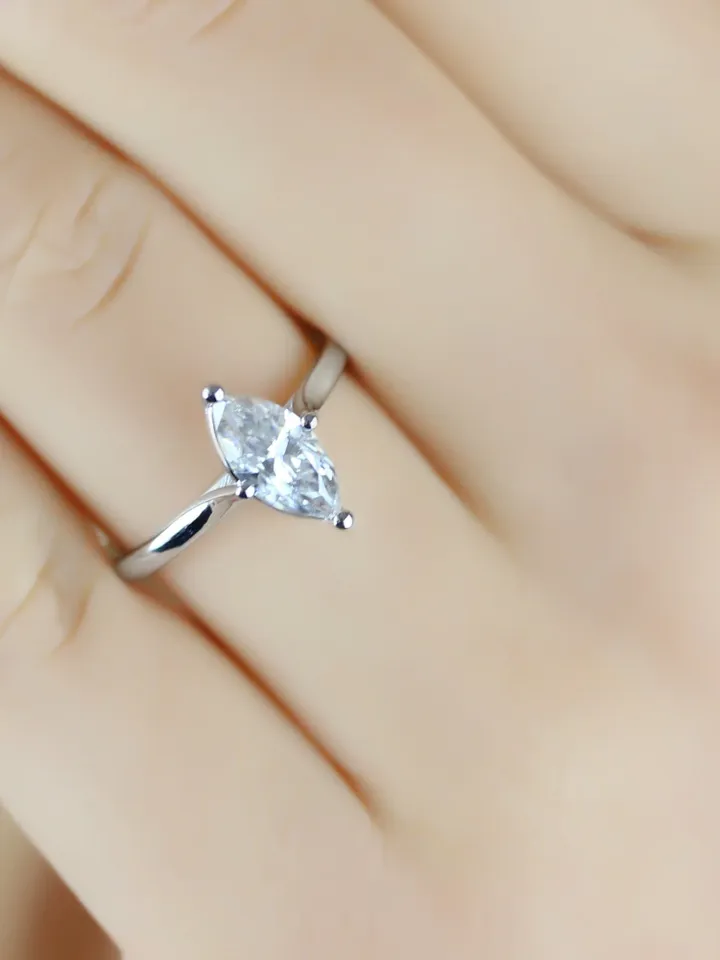 DIAMOND GOLD RING | Cubic Zirconia Solitaire Marquise Ring | Gift For Engagement | Women Wedding Ring | Handmade 14k Solid Gold Promise Ring