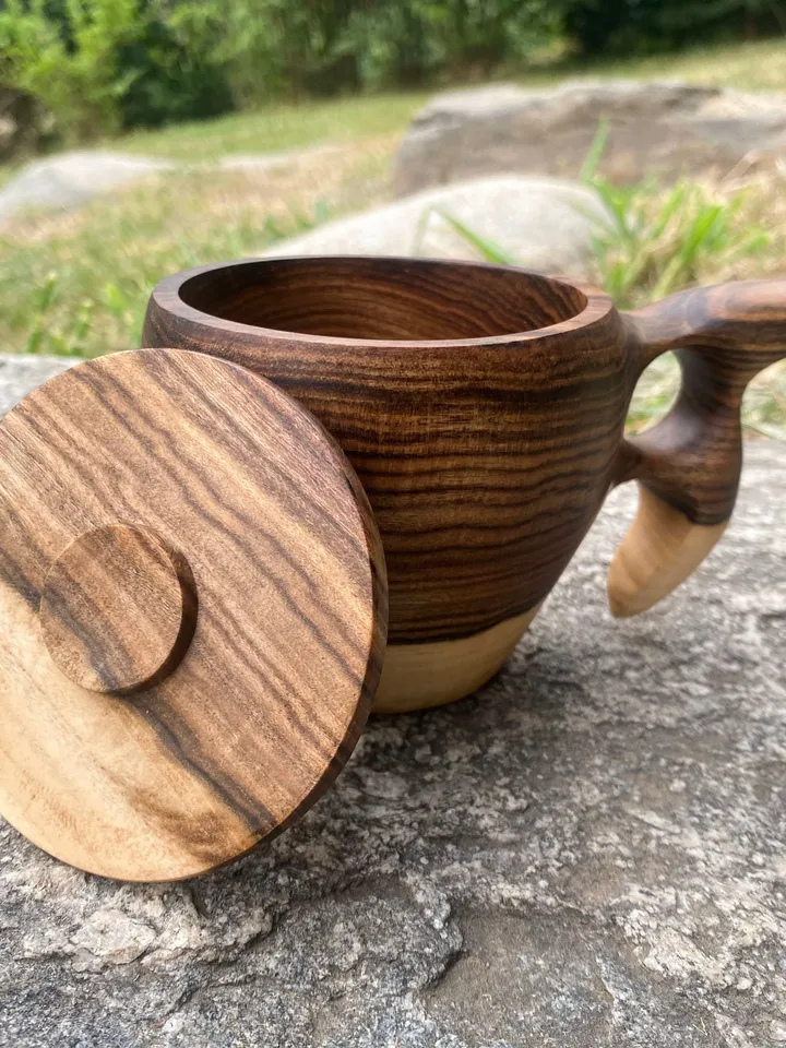 Handcarved Wood Kuksa with Lid, Wooden Coffee Mug, Scandinavian Cup, Camping Mug