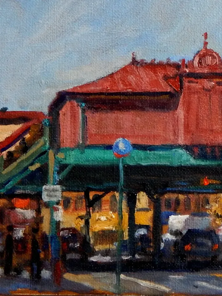 Original New York City Landscape Painting -207th Street Subway Station/NYC - 12x12 Oil on Canvas, NYC Urban Impressionist Cityscape