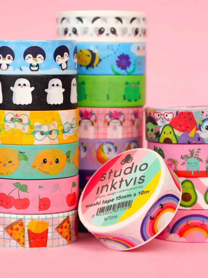 Washi Masking Tape Kawaii unicorn, yoda, panda, rainbow is a scrapbook paper tape for fun bullet journalling, crafting, gift wrapping & more