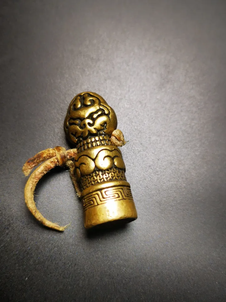 Gandhanra Vintage Brass Tibetan Stamp Seal,Auspiious Meaning, Hand Crafted Amulet Pendant from Tibet