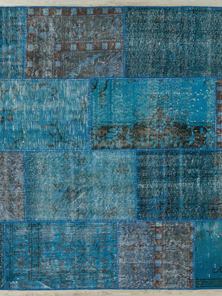 Blue Patchwork Kilim Rug, Handmade Turkish Patchwork Rug, 160x230 cm 5,3x7,5 ft ,