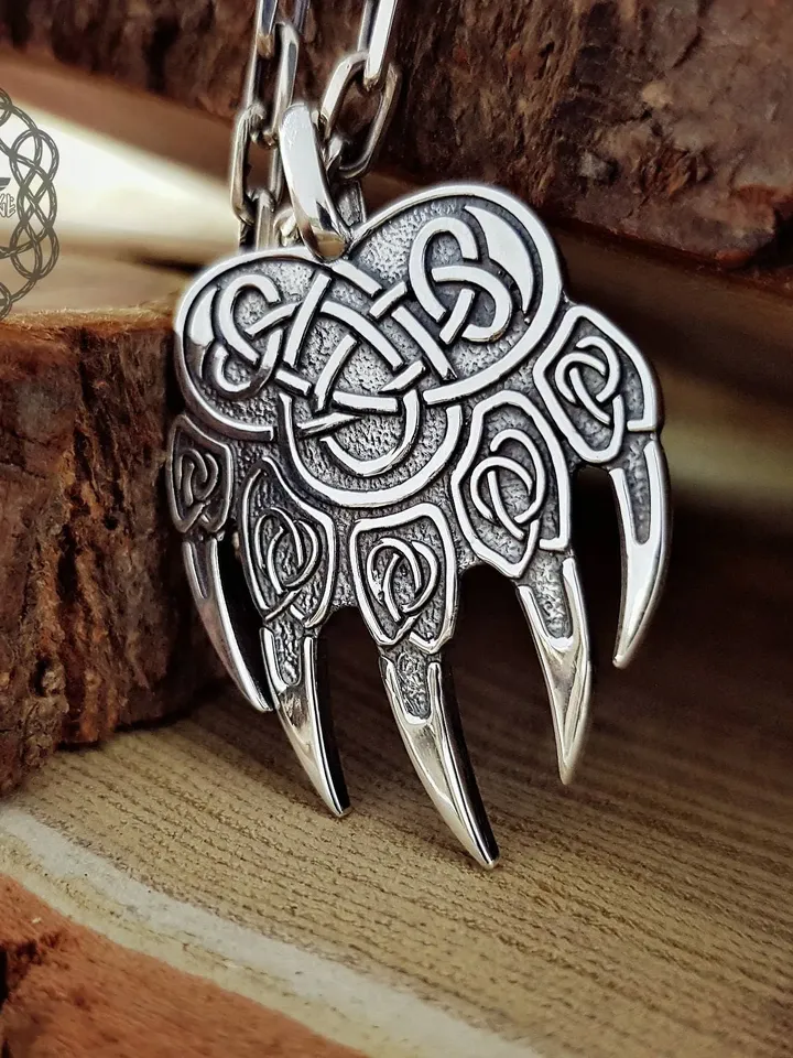Berserker Pendant, Bear Paw Pendant, Impress of Veles, Bear Paw, Sterling Silver Bear Paw, Warding Veles Pendant, Viking Jewelry