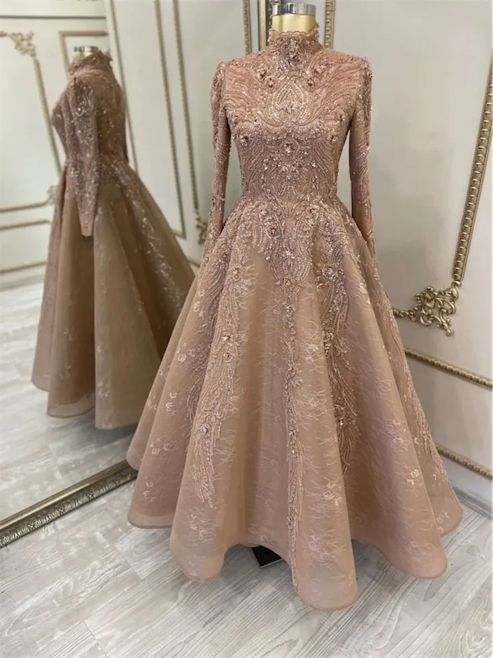AHUNARE HIJAB - Lal Powder Pink Wedding Dress, Muslim Evening Gown, Nikah, Islamic Wedding, Engagement, Bridesmaid,