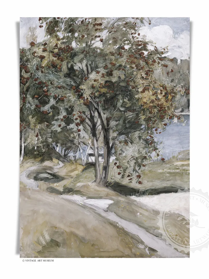 Single Rowan Tree Painting Vintage Art, Printable Landscape, Rustic Home Decor Digital Download | 76