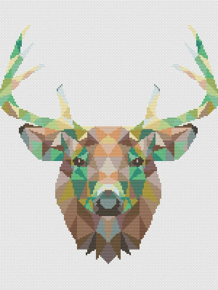 Geometric deer cross stitch pattern PDF, Polygonal animals Xstitch design