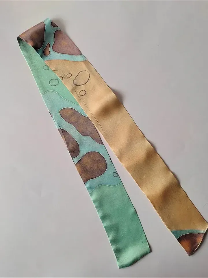 Small silk scarf for neck Silk skinny scarf Short scarves Hand painted scarf