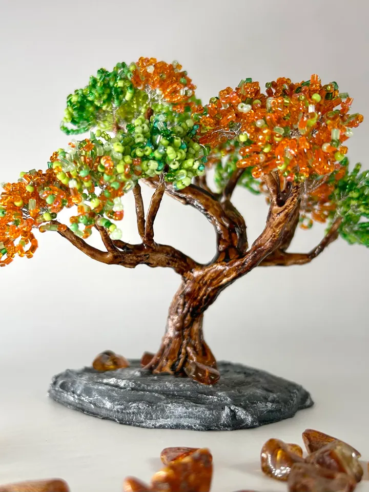 Handmade artificial bonsai with amber