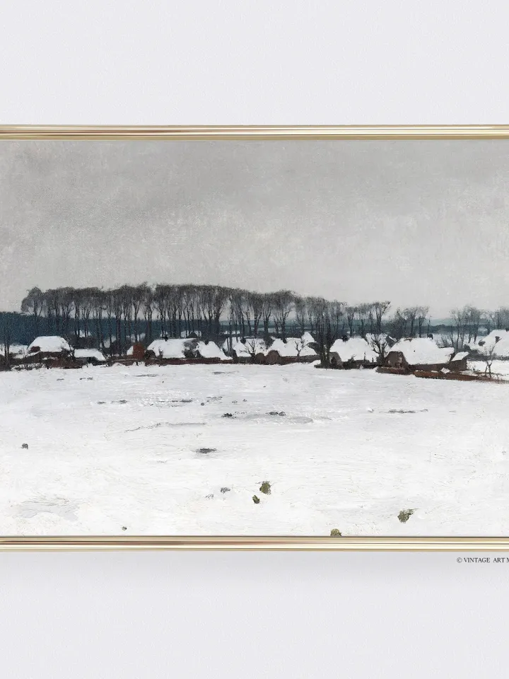 Antique Winter Village Landscape Painting, Vintage Printable Christmas Decor, Digital Download | 349