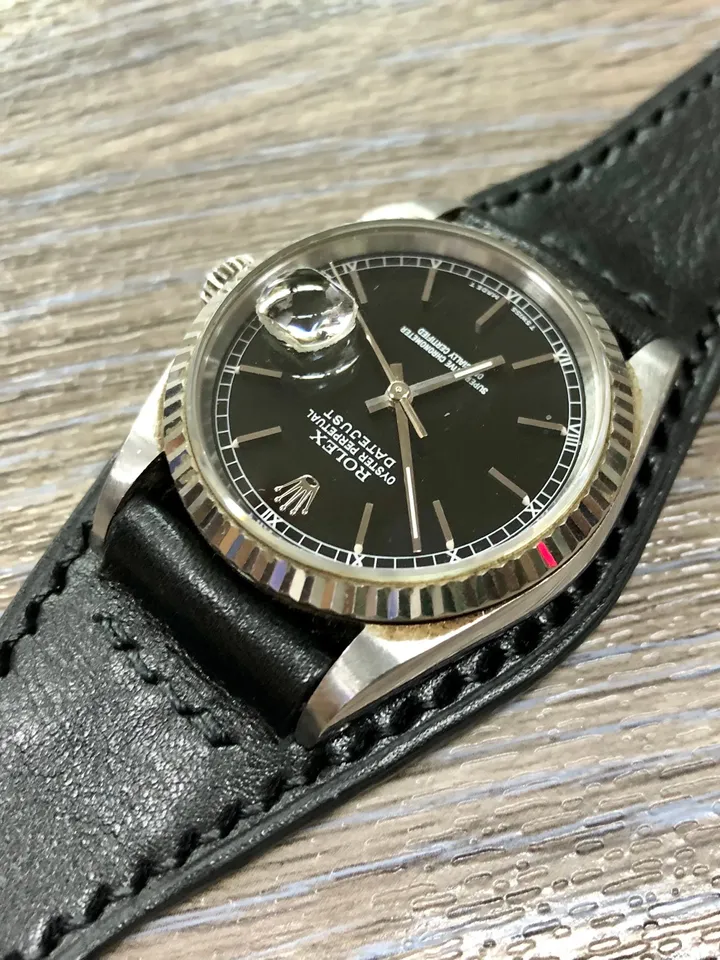 Black Leather watch Straps, Full Bund Straps 20mm, Mens Cuff Wrist Watch Band 19mm, Personalise, Black outfit, Valentines Day Gift ideas