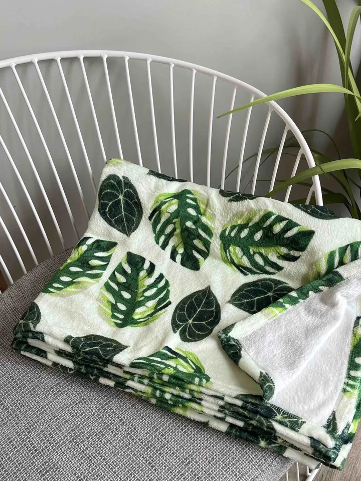 Throw blanket Variegated Monstera / throw blanket anthurium clarinervium/ plant lover gift / monstera blanket / leaves blanket / plant lady