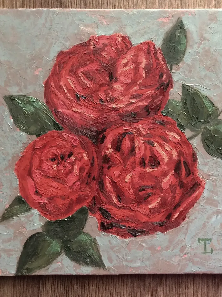 "Red Roses" oil small impasto painting flower stilllife original wall art picture artwork floral
