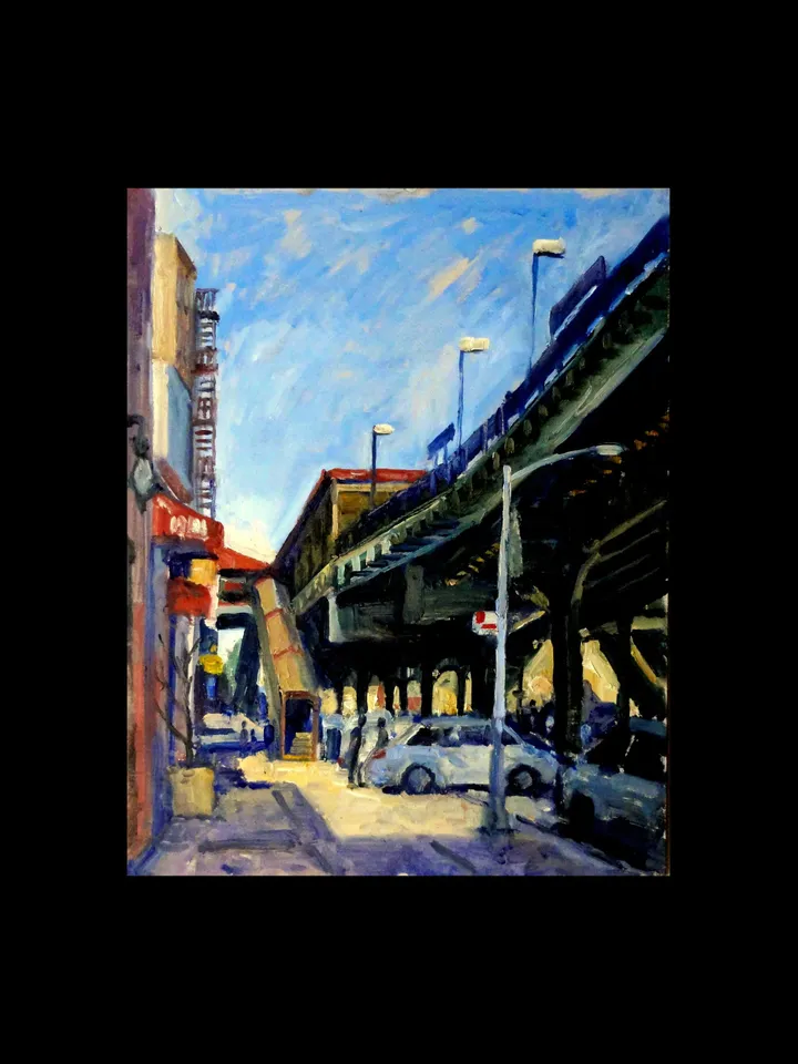 Original New York Oil Painting -NYC Geometry/215th St Station- 11x14 Oil on Panel, Urban Impressionist Cityscape, Fine Art