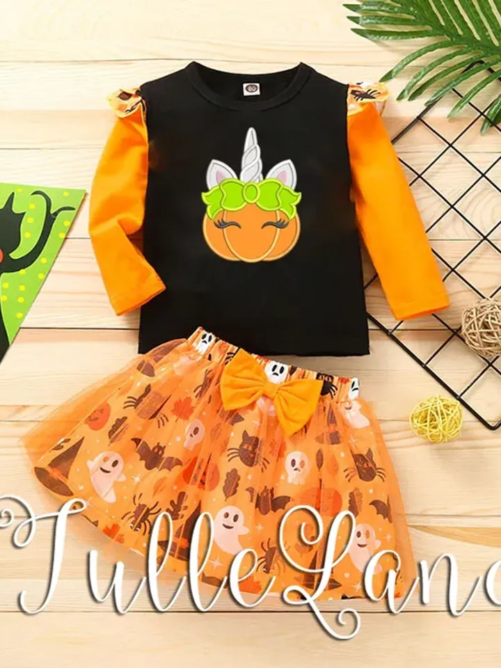Unicorn  Halloween Pumpkin with Bow Machine embroidery applique design
