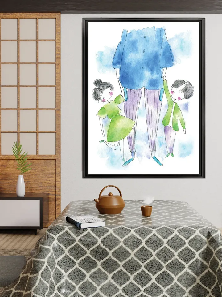Watercolour Painting Cartoons Print on Canvas , Floating Frame Option, Modern Wall Art, Extra Large Canvas Wall Art