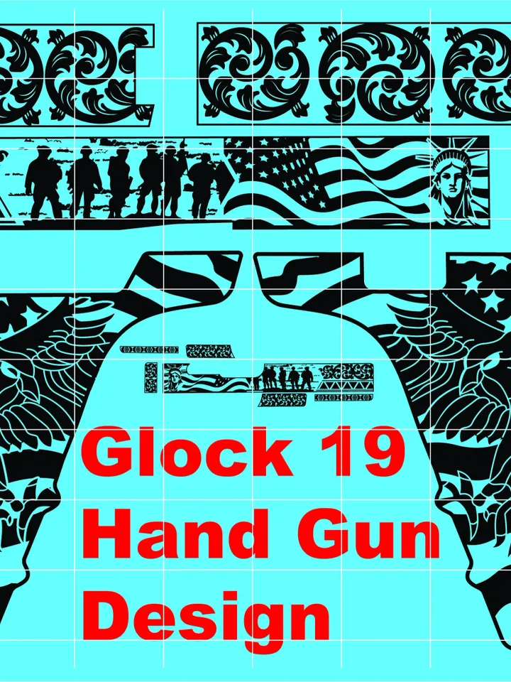 America Theme Glock 19 Hand Gun Design Custom, Ai, Vector, SVG, DXF, PNG, Digital