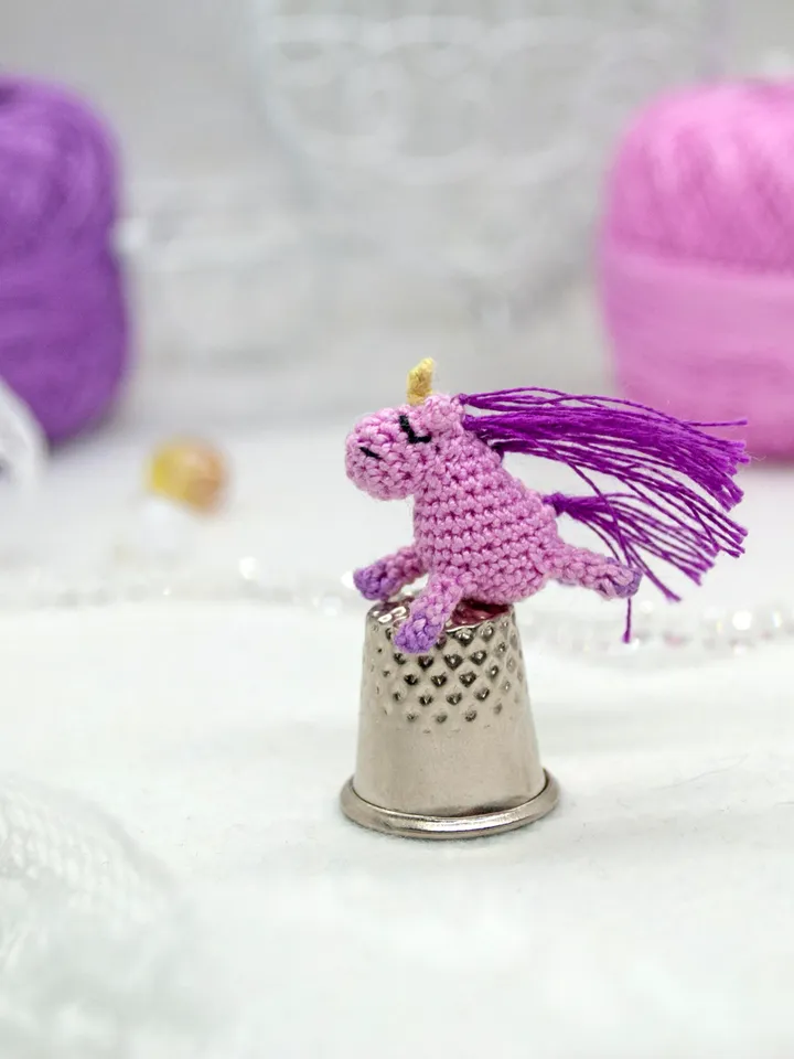 Tiny Pink UNICORN with lilac mane Crochet Unicorn Fairy miniature pony Micro toy for Mini Blythe Mini horse for Doll