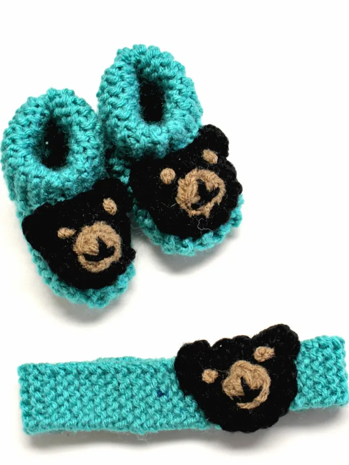 Woodland Bear Headband Booties/Shoes Set for Babies
