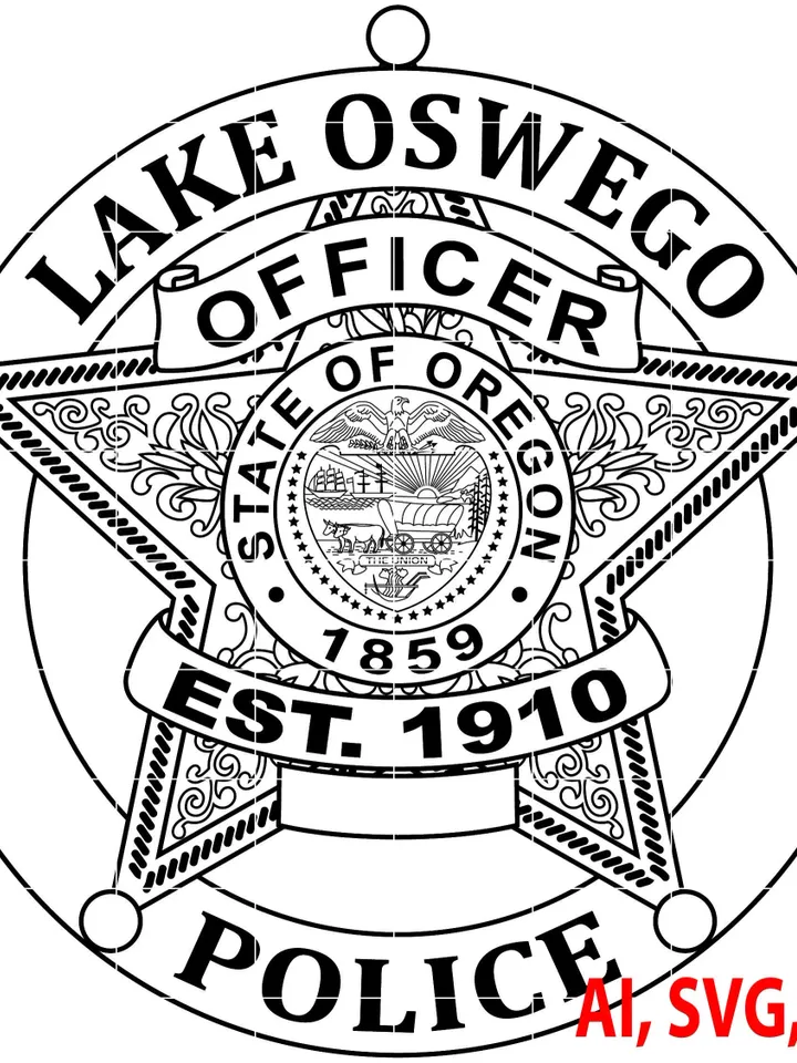 Police Badge State of Oregon Lake Oswego Police Badge, Logo, Seal, Custom, Ai, Vector, SVG, DXF, PNG, Digital