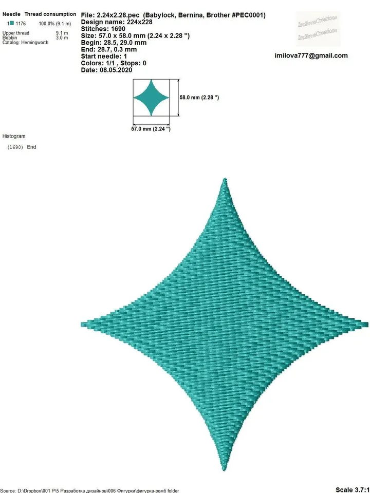 Rhombus embroidery design. Mini Shapes embroidery designs