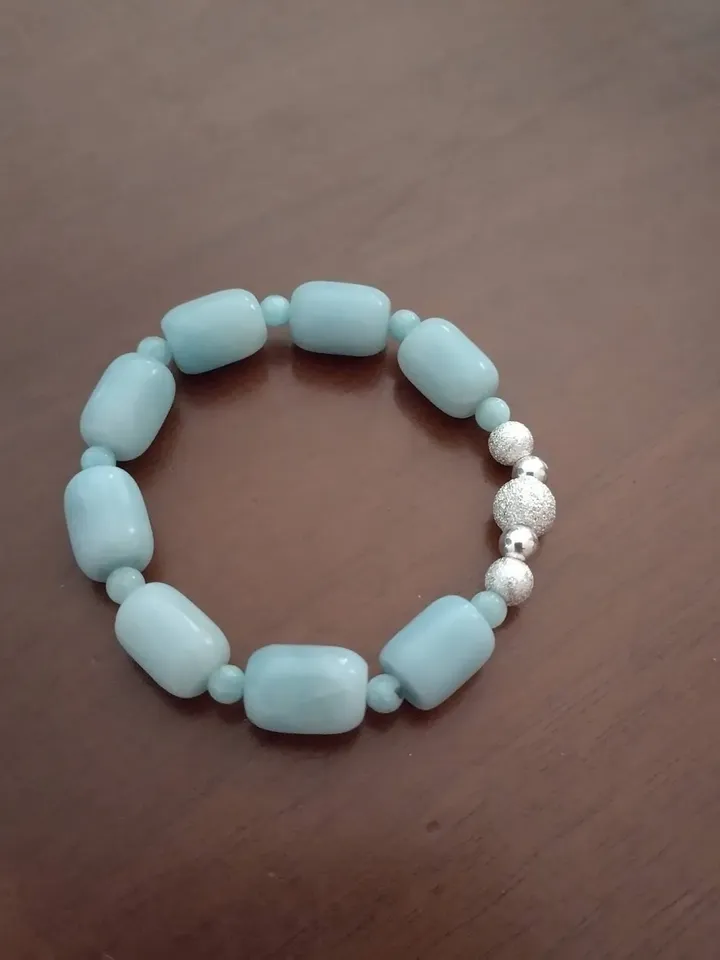 Elastic bracelet with amazonite and sterling silver
