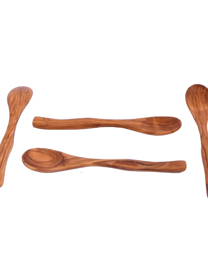 Set of 4 wooden spoons 7.48" - Curved Curry Spoons (Japanese Spoons) - Handcrafted using Olive Wood -AKwood Mixing / Stirring Spoons