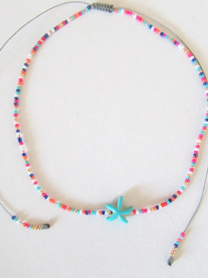Adjustable necklace, choker Bohemian style, necklace hippie, starfish blue necklace, gift for best friend, necklace colorful beads, gift