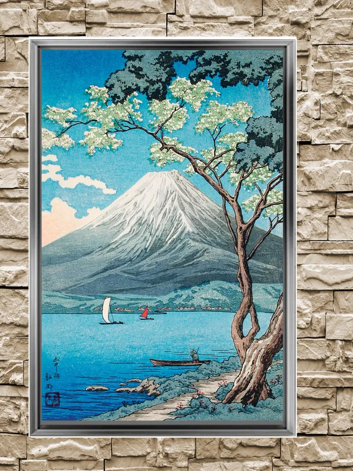 Mount Fuji from Lake Yamanaka,Takahashi Shōtei Japanese Art Print on Canvas,Floating Frame Option,Modern Wall Art,Extra Large CanvasWall Art