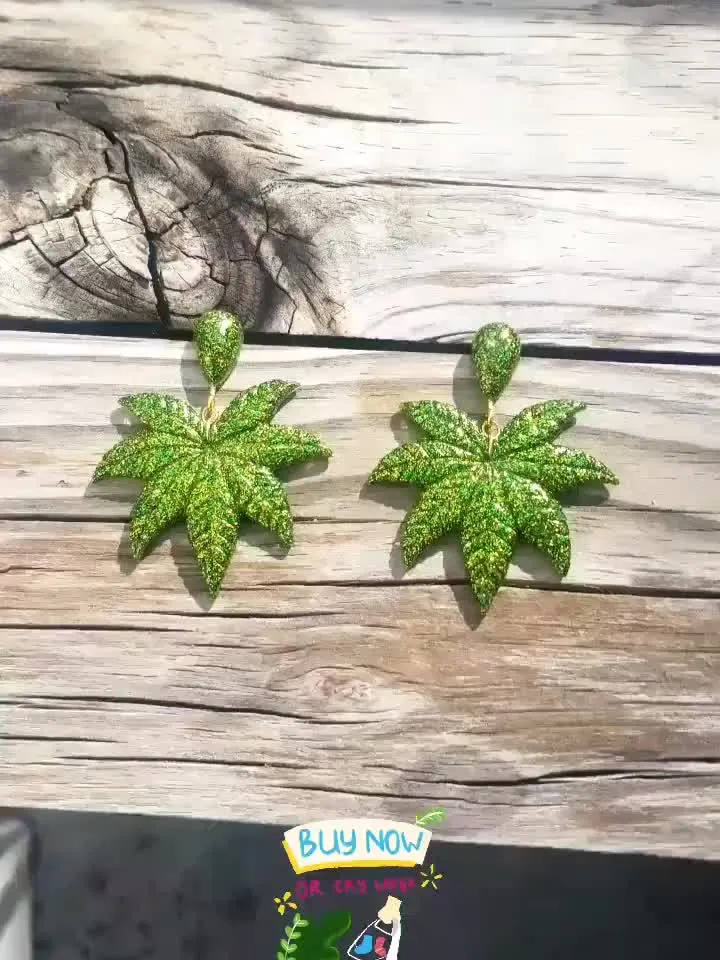 Mary Jane - Earrings - Confetti Lucite - Weed Earrings - Cannabis - Sativa - Ganja - Marijuana - Hemp - Stoner - Retro - Glitter Paradise®