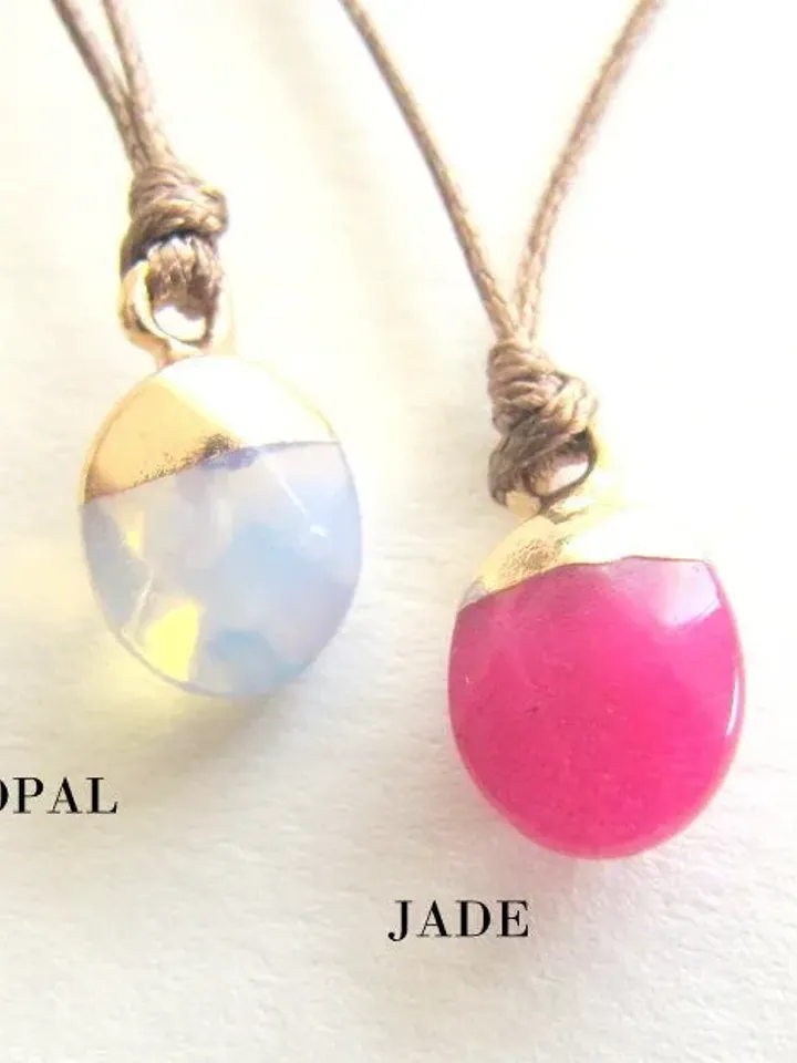Necklace aventurine  stone pendant Opal october stone jade, zodiac stone Adjustable  necklace natural stone , Mother  present for women,