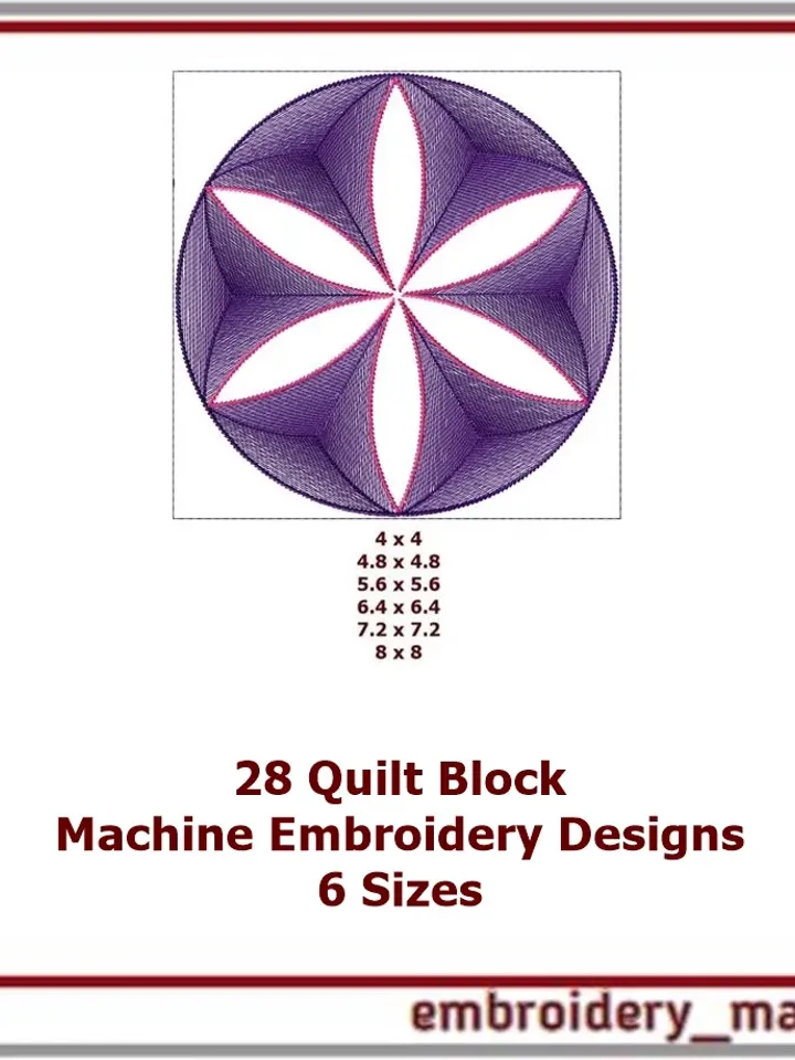 Quilt Block 28 Machine Embroidery Designs - 6 Sizes