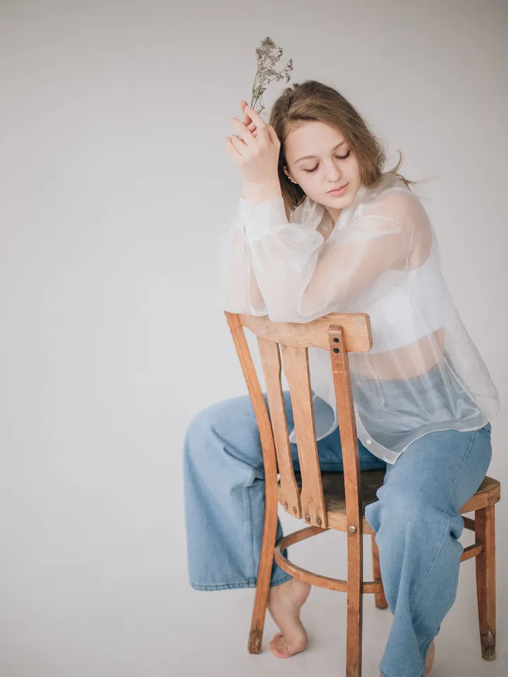 Transparent Lightweight blouse, Pirate organza blouse, Sheer blouse, Blouse with voluminous long sleeves, Women's shirt of a straight cut