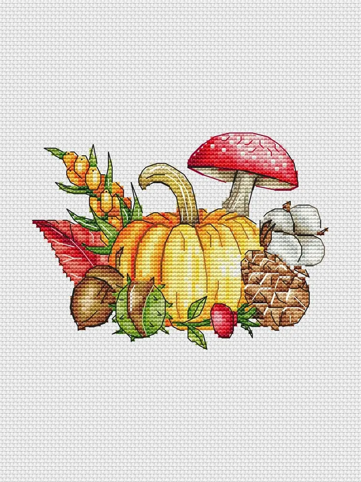 Mushroom Cross Stitch Pattern, Pumpkin Cross Stitch, Nature Counted Cross Stitch Pattern, Forest Cross Stitch PDF Instant Download
