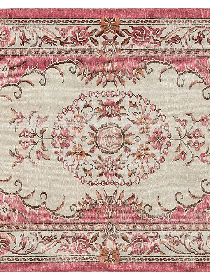 Rose Oushak: Handwoven Pink Turkish Rug for Bohemian Home Decor - 5.1 x 8.3 ft