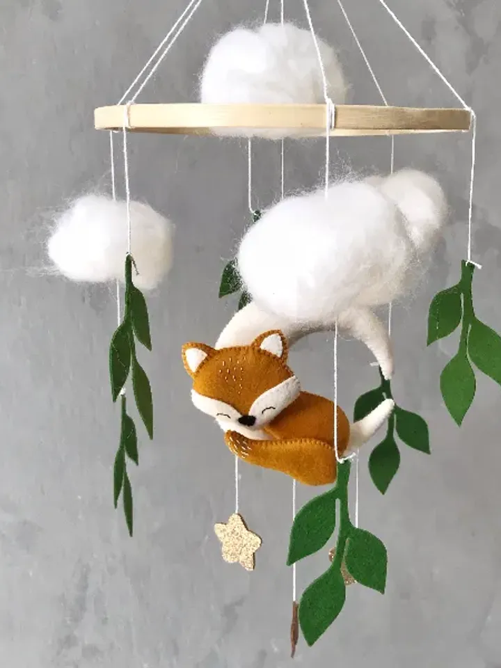 Fox on the Moon baby mobile neutral nursery Woodland mobile baby Forest crib mobile