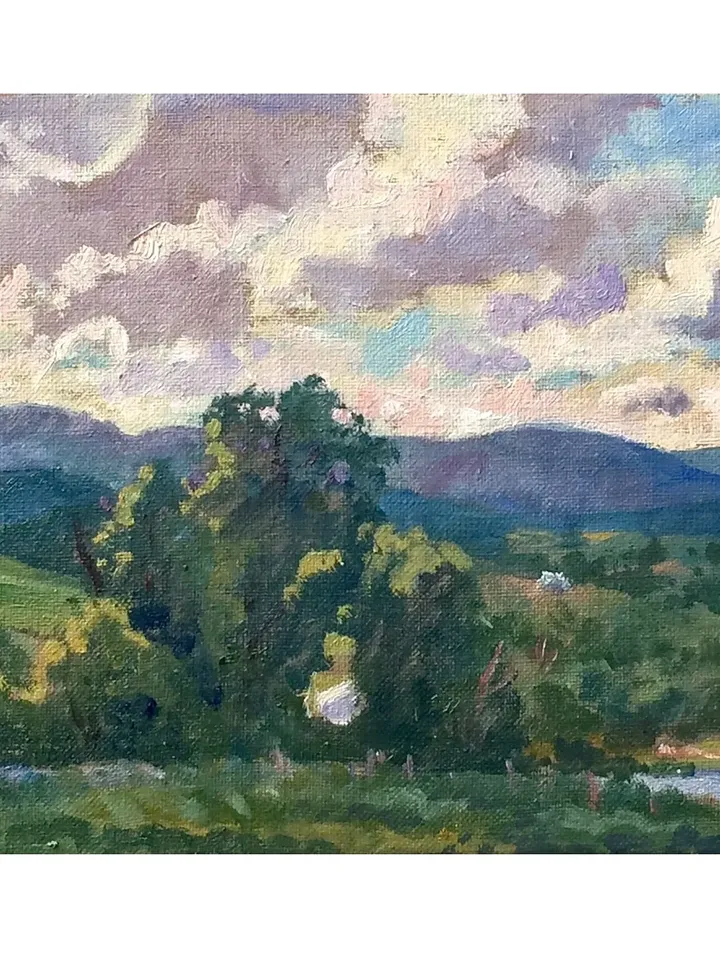Original Landscape Painting - Summer Hills and Sky/Berkshires - 8x14 Oil on Linen, Plein Air Impressionist Fine Art, Signed Original