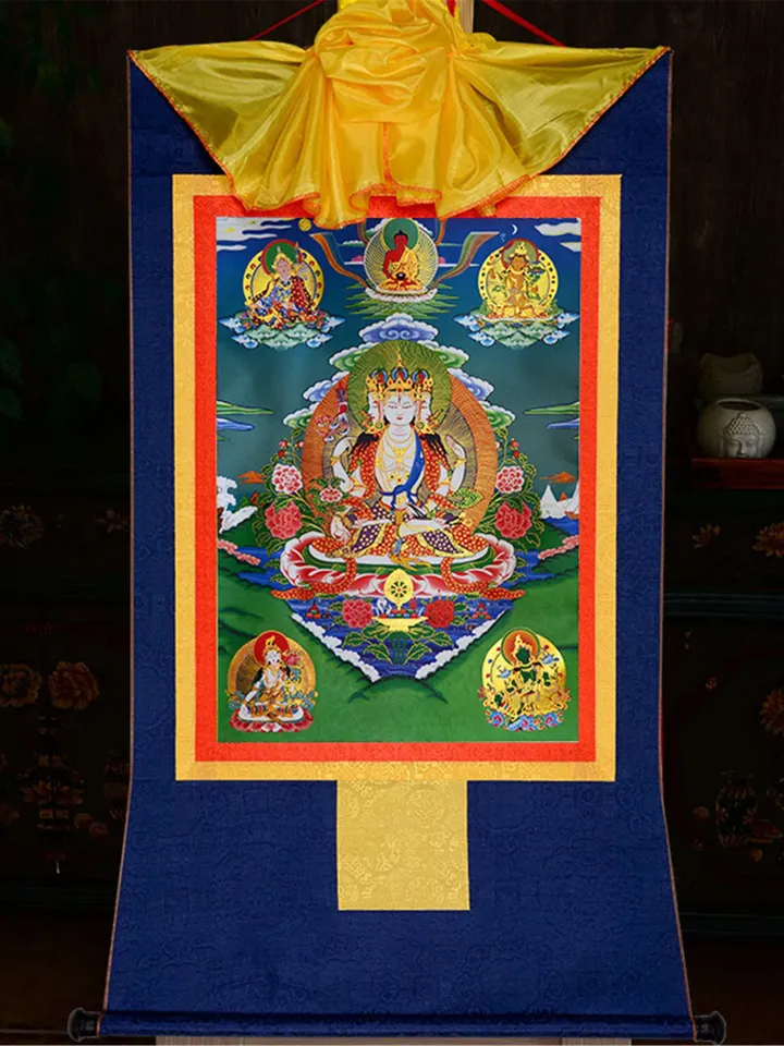 Gandhanra Thangka Tibetano – Padmapani Avalokitesvara (Mille Braccia) – Arazzo Buddha Con Stampa Dorata Per Meditazione E Zen (20x35 Cm - XL 66x120 Cm)