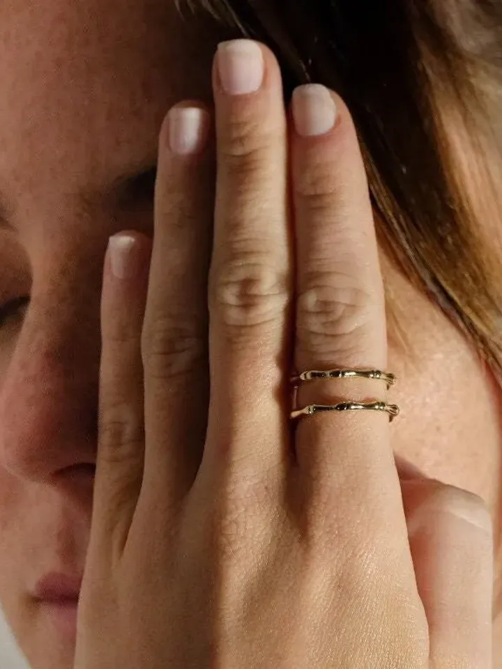 Minimalist Double Band Gold Bamboo Ring | Stacking Gold Ring Women | Dainty Everyday Ring for Women | Gifts for Her Adjustable Ring