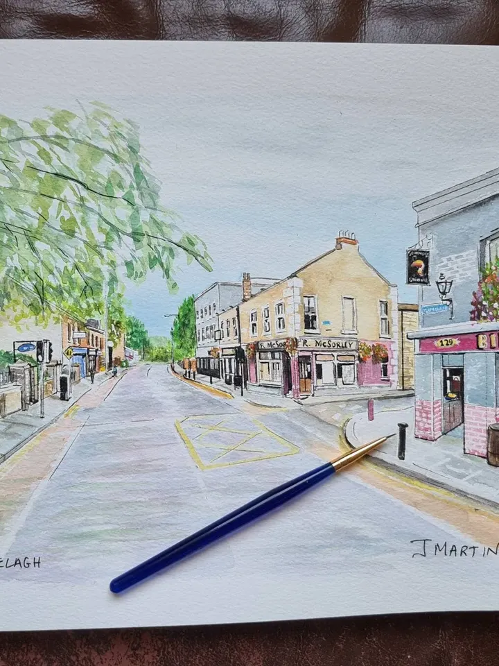 Top of Ranelagh village just before Milltown, painting Ranelagh, Watercolour Ranelagh, unmounted, unframed