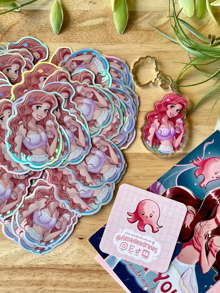 Mermaid Modern Princess Holographic Sticker | Hydroflask Sticker | Laptop Sticker | Phone Sticker | Small Gift | Kids Gift |Glitter