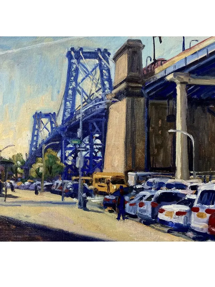 Original New York Cityscape Painting -Delancey St/Williamsburg Bridge/NYC- 10x16 Oil on Canvas, Signed Urban Impressionism Landscape