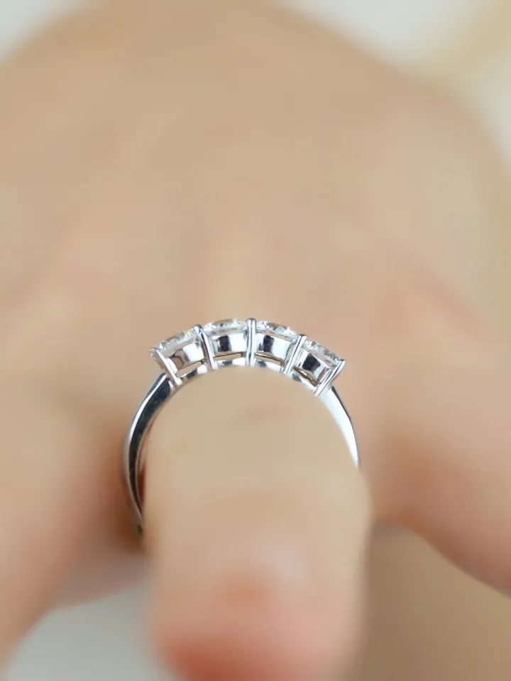 ROUND CUT RING | Round Cut Diamond Ring Band | 4 Stone Wedding Ring | Gift For Wedding | Handmade Multi Stone 14k Gold Ring